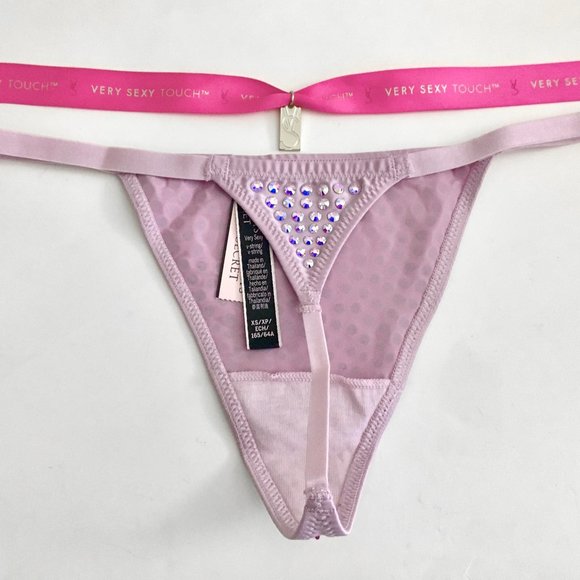 VS Rhinestone Shine V-String  Lilac Thong Panty - Picture 10 of 11